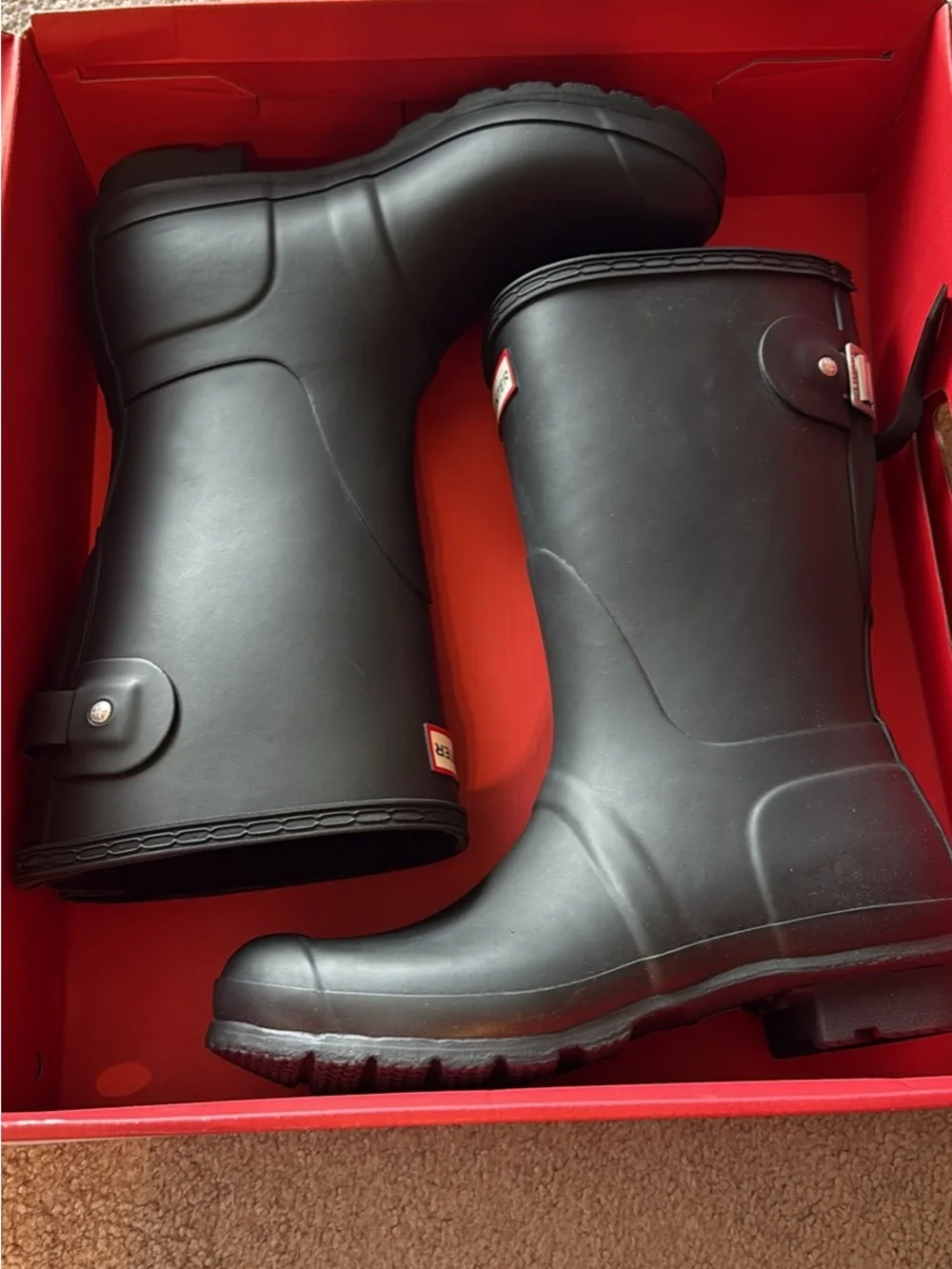 Hunter original short matte black adjustable boots size 8